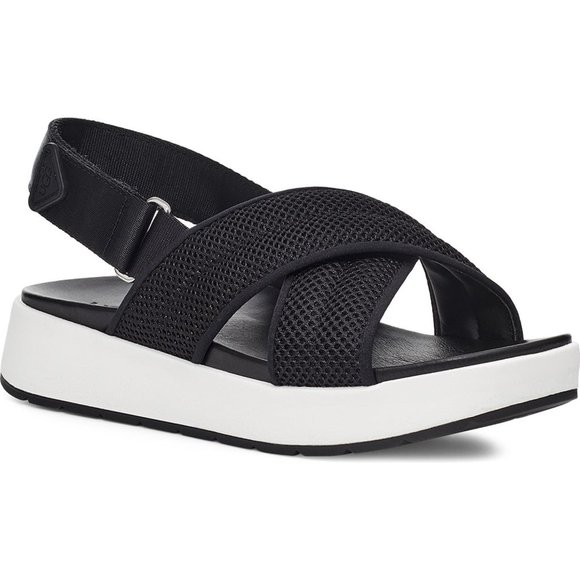 UGG Nella Slingback Sandals Mesh Crisscross Strap Platforms Black Size 9 NEW - Picture 1 of 7